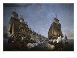 Combat Between the French and English Fleets as Viewed from Goudelour Giclee Print by Auguste Rossel De Cercy