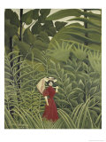 Woman with an Umbrella in an Exotic Forest Lámina giclée por Henri Rousseau
