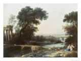 Rest on the Flight to Egypt with Landscape reproduction procédé giclée par Claude Lorrain