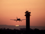 Airport Control Tower with Plane Descending, CA Photographic Print by Doug Mazell