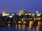 Night View of Charles Bridge and Prague Castle Photographic Print