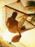 Woman on Hammock, Ari Atoll, White Sand Island Fotografie-Druck von Angelo Cavalli