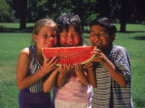 Children in Park Eating Watermelon Photographie par Mark Gibson