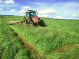 Tractor Cutting Grass Meadow for Silage Farming, UK Photographic Print by Mark Hamblin