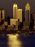 Sunset, Seattle Skyline, Reflections, Elliott Bay Photographic Print by Jim Corwin