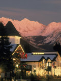 Sunset on Vail Village Clock Tower and Stores, CO Photographic Print by Jack Affleck