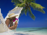 Woman Lying in a Hammock, Maldives Island Photographic Print by Angelo Cavalli