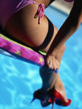 Mexican Woman in Bikini by Swimming Pool Photographic Print by Mitch Diamond