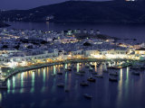 Mykonos Town at Night, Mykonos, Greece Photographic Print by Walter Bibikow
