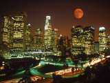 Moon Over Skyline, Los Angeles, CA Photographic Print by Michael Howell