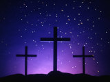 Silhouetted Crosses Against Star-Filled Sky Photographic Print by Chris Rogers