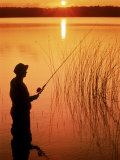 Silhouette of Man Fishing, Vilas City, WI Photographic Print by Ken Wardius
