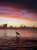 Woman Doing Yoga by Ocean at Sunset Photographic Print by Barry Winiker