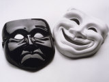 Black and White Image of Ceramic Theater Masks Fotografie-Druck von Howard Sokol