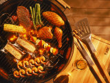Vegetables, Fish, Poultry, and Red Meat on a Grill Photographie par Ernie Friedlander