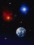 Space illustration of Earth and planets Lámina fotográfica por Ron Russell Space illustration of Earth and planets Lámina fotográfica por Ron Russell
