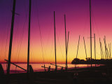 Santa Barbara, CA, Sailboats on Beach at Sunset Photographic Print by Jim Corwin