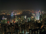Elevated View of Hong Kong Skyline at Night Photographic Print by David Ball