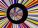 Abstract Fractal Design with Black Circles on Blue, Red, and Yellow Background Photographic Print by Albert Klein