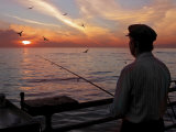 Man Fishing During Sunset, Santa Monica, CA Photographic Print by Dennis Macdonald