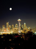 Full Moon, Seattle Skyline, WA Photographic Print by George White Jr.