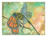 King Dragonfly Vs Monarch Butterfly Giclee Print by Annette Maggio