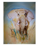 Elephant In Field Giclee Print by Leo Gordon