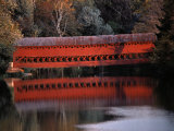Morning Light Reflects Red Covered Bridge in River Photographic Print by Stephen St. John