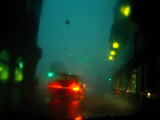 Misty View of Car Lights on a City Street During a Rain Storm Fotografisk trykk av Sisse Brimberg