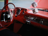 Fuzzy Dice and Cherry Red Interior of a Classic Car Photographic Print by Stephen St. John