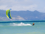 Man Kiteboarding in Turquoise Water Ocean off Maui Island Photographic Print by Mark Cosslett