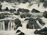 A Kayaker Takes the Last Plunge over a Swift-Flowing Waterfall Photographic Print by Skip Brown