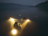 Divers Use Cows Blood as Bait in a Basket Trolled at a 60-Foot Depth Photographic Print by Emory Kristof