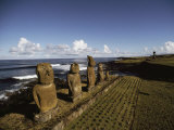 Volcanic Rock Statues, Called Moai, Stand in a Row on Ahu Akivi Photographie par James P. Blair