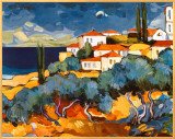 Seaside with Olive Trees Framed Canvas Print by Alush Shima Seaside with Olive Trees Framed Canvas Print by Alush Shima