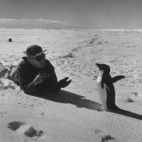 Ornithologist Photographing Native Penguin Photographic Print by Fritz Goro