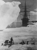 Antarctic Expedition of Robert Scott on Ice with Ship "Terra Nova" Anchored in Background Photographic Print