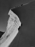 Englishmen Climbing Along Edge of Precipice on 13,000 Ft. Piz Bernina, in the Alps Switzerland Premium Photographic Print