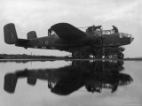British Ground Crew of the RAF Servicing an American Made B-25 Mitchell Bomber Premium Photographic Print