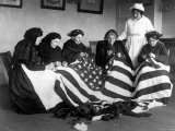 Patriotic Old Female Immigrants Sewing an American Flag under Supervision of Instructor Rose Radin Premium Photographic Print