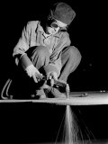 Female Welder at Work in a Steel Mill, Replacing Men Called to Duty During World War II Premium Photographic Print by Margaret Bourke-White