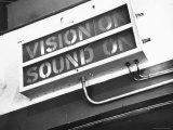 Electrical Sign Showing That the Sound and Vision Are on in the BBC Television Studio Fotografie-Druck von William Vandivert