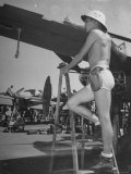 Francis William Penfield Working on Outdoor Assembly Line at Lockheed Aircraft Plant Premium Photographic Print by J. R. Eyerman