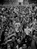 Jubilant Crowd Screaming and Flag Waving as They Mass Together During Vj Day Celebration, State St Photographic Print by Gordon Coster