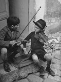 Gypsy Children Playing Violin in Street Photographic Print by William Vandivert