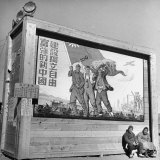 Sign "Reconstruct an Independent, Free and Wealthy and Strong New China". Kalgan Communists Photographic Print by George Lacks