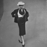 French Model Clad in Waistcoat with Box Jacket Outfit by Designer Christian Dior at Fashion Show Photographie par Gordon Parks