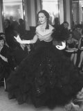 French Model Showing Off a Black Evening Gown by Castillo at Lanvin During Fashion Show Premium Photographic Print by Nat Farbman