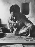 Greek Mountain Villager Engaged in Woodworking During the Winter Premium Photographic Print by James Burke