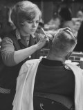Female Barber Cutting a Customer's Hair in a Barber Shop Photographic Print by Ralph Crane